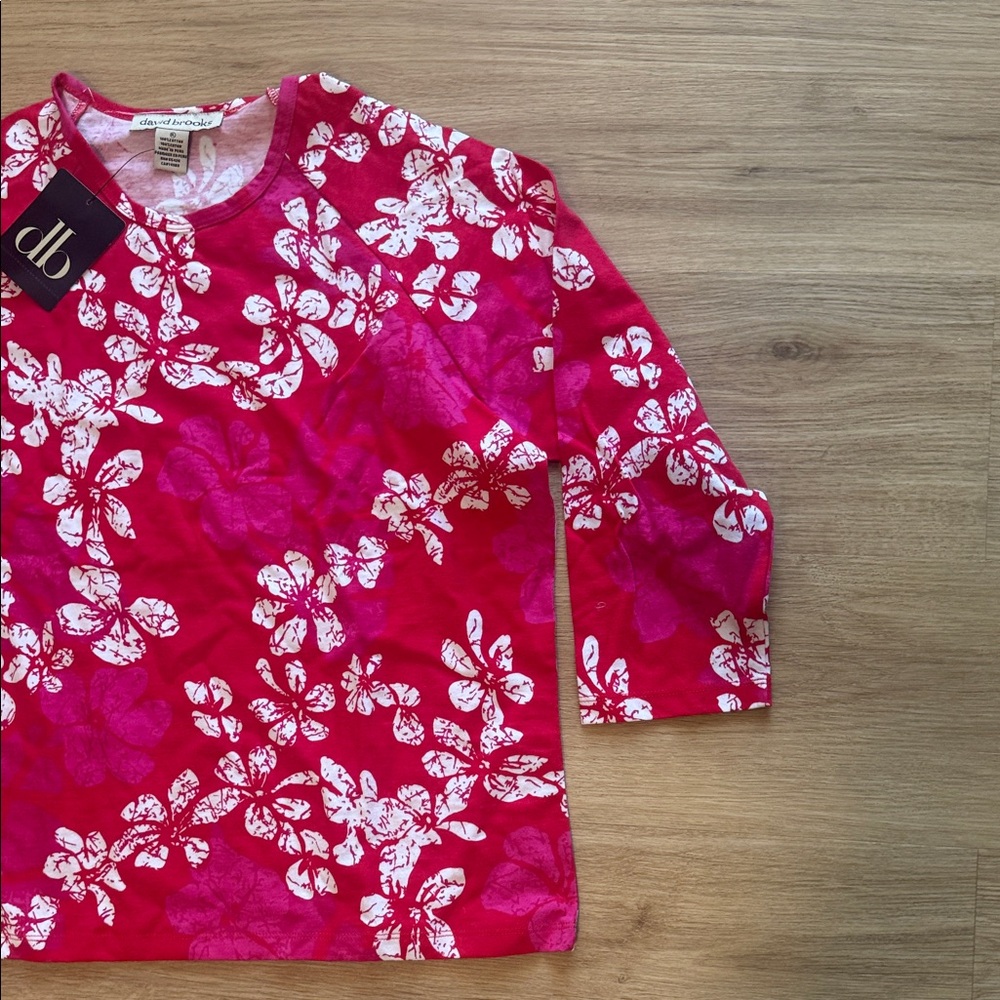 David Brooks Red Floral Long Sleeve Tee - Picture 3 of 5